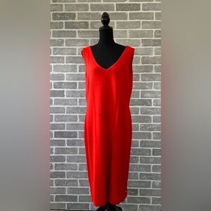 ST JOHN‎ | RED SLEEVELESS | MIDI LENGTH SWEATER DRESS | GOLD DETAILS